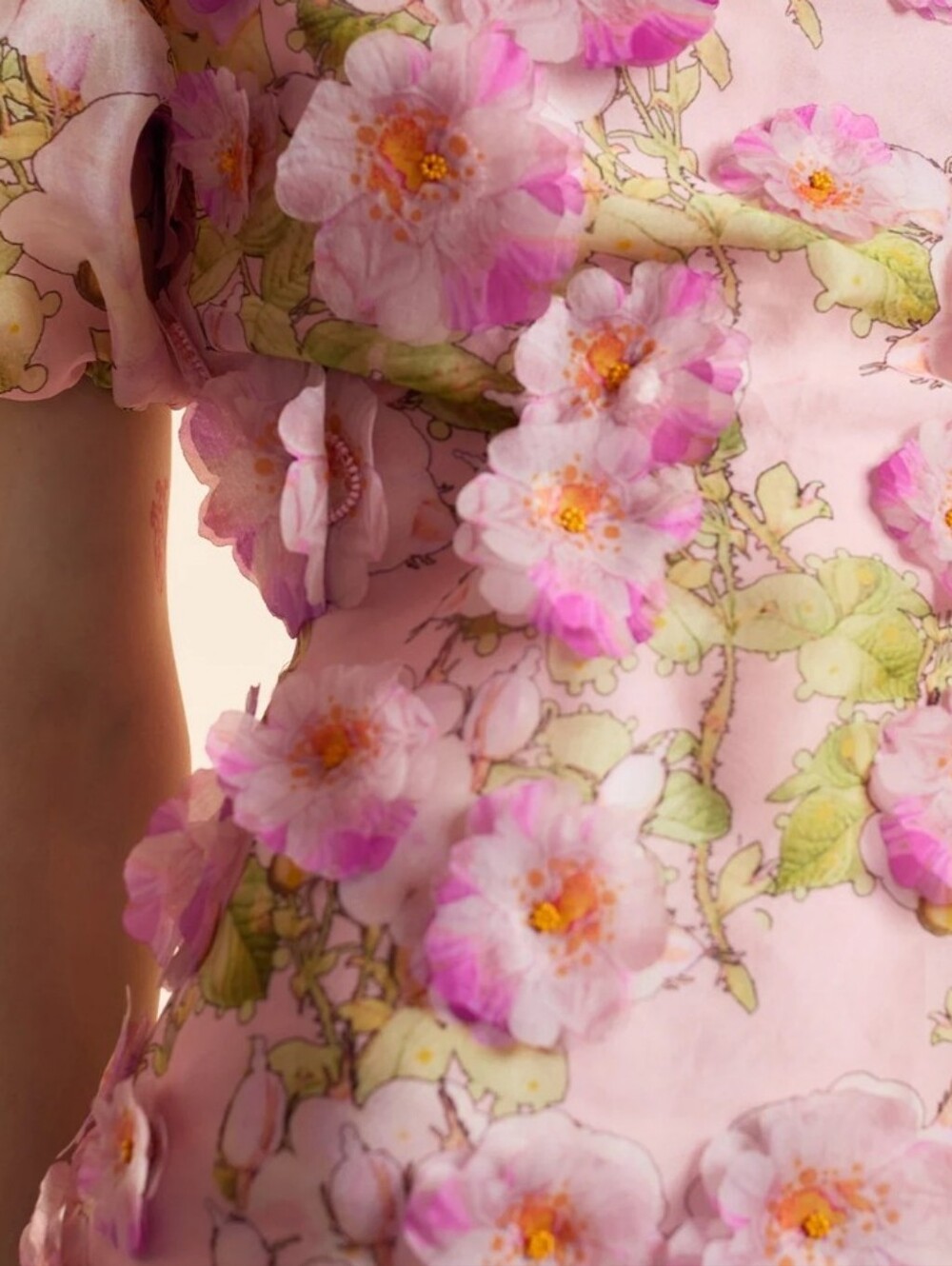 Cynthia Rowley Pink Floral Puff-Sleeve Mini Dress - Picture 3 of 3